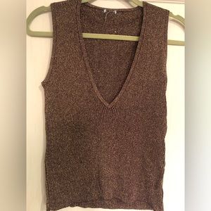 Brown sleeveless sweater with metallic threads. Size S/M good condition